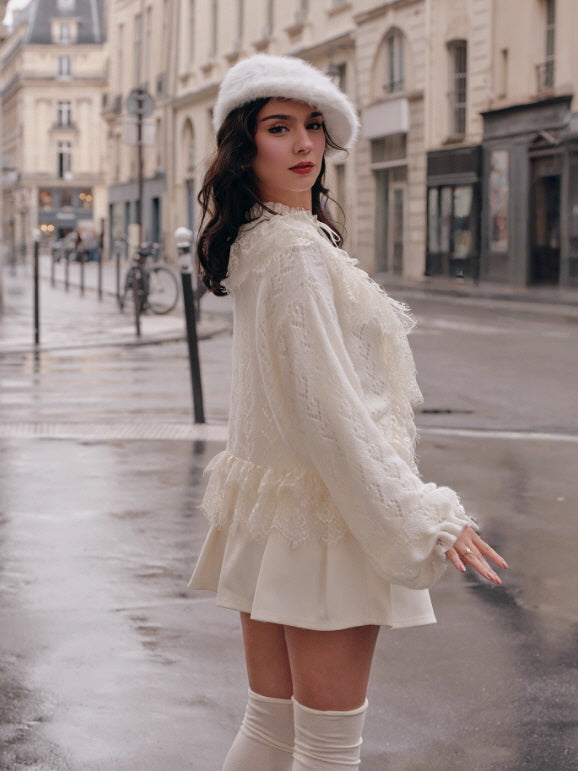 Romantic Ivory Lace Trim Cardigan