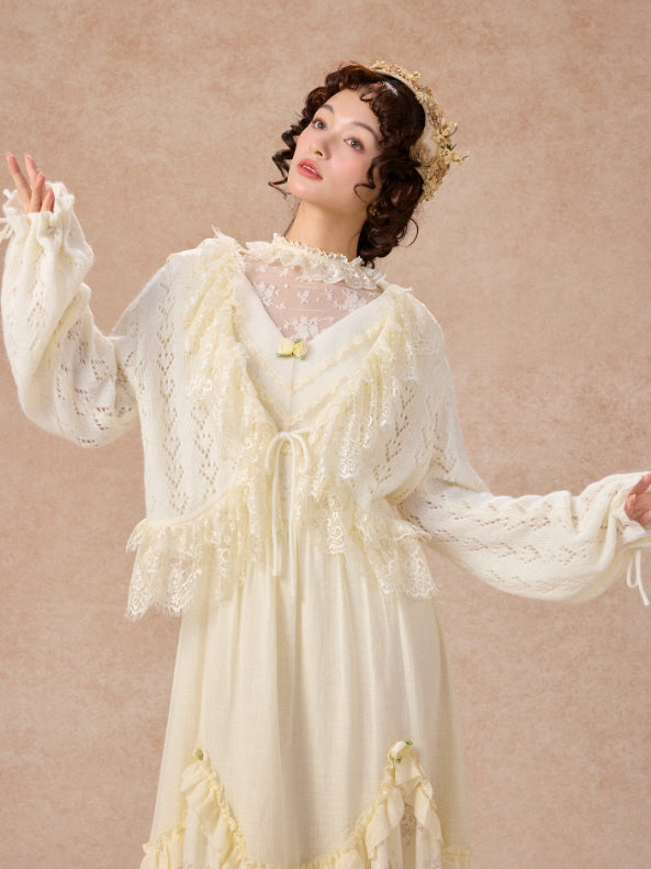 Vintage Cream Lace Ruffle Dress