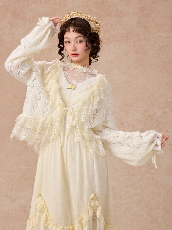Romantic Ivory Lace Trim Cardigan