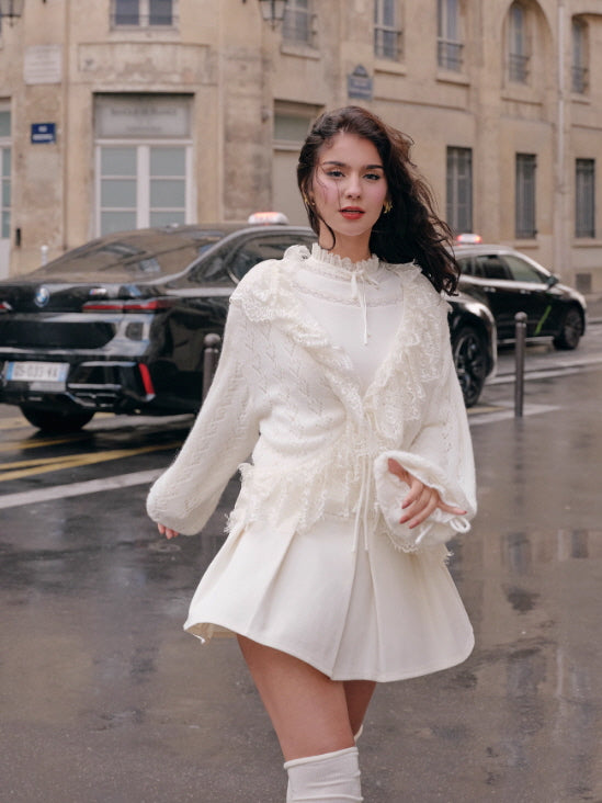 Romantic Ivory Lace Trim Cardigan