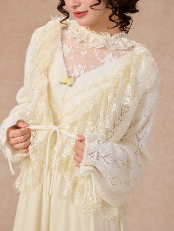Romantic Ivory Lace Trim Cardigan
