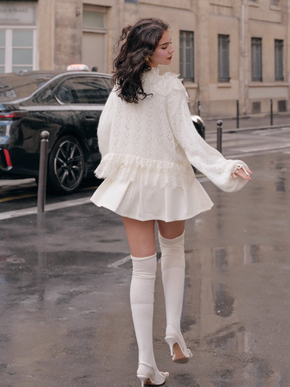 Romantic Ivory Lace Trim Cardigan