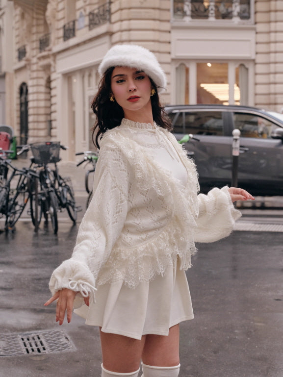 Romantic Ivory Lace Trim Cardigan