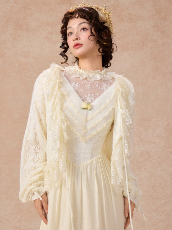 Romantic Ivory Lace Trim Cardigan