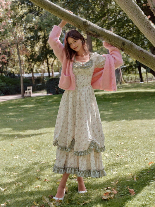 Green Gingham Trim Cottagecore Cotton Dress