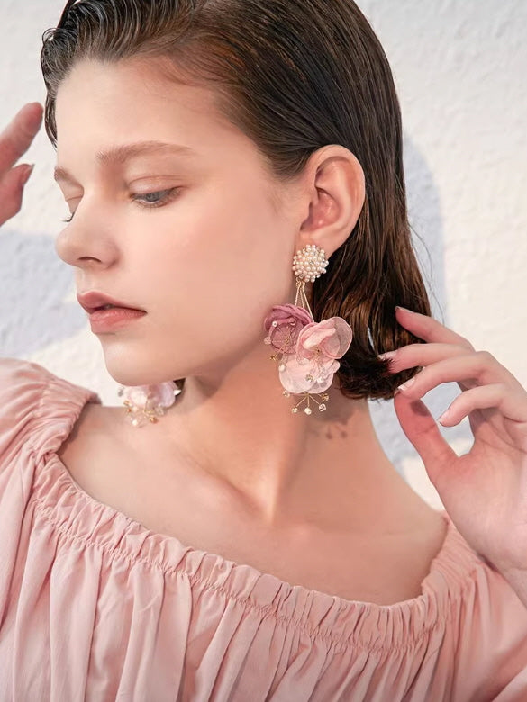 Romantic Bloom Pearl Flower Earrings