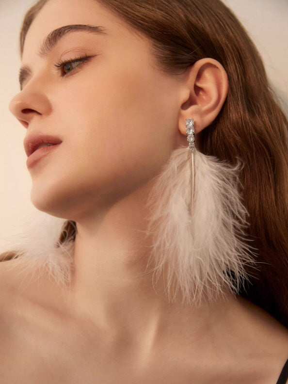Romantic White Feather Statement Earrings