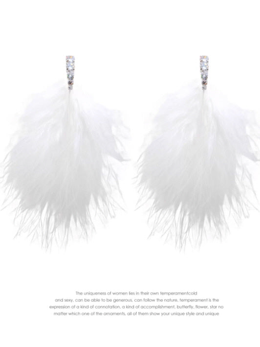 Romantic White Feather Statement Earrings