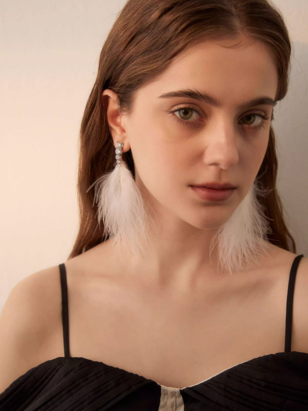 Romantic White Feather Statement Earrings