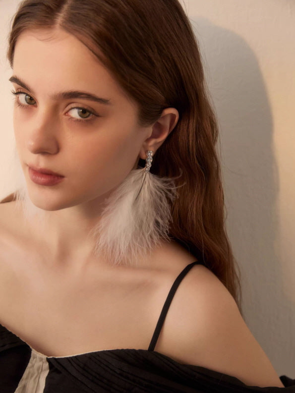 Romantic White Feather Statement Earrings
