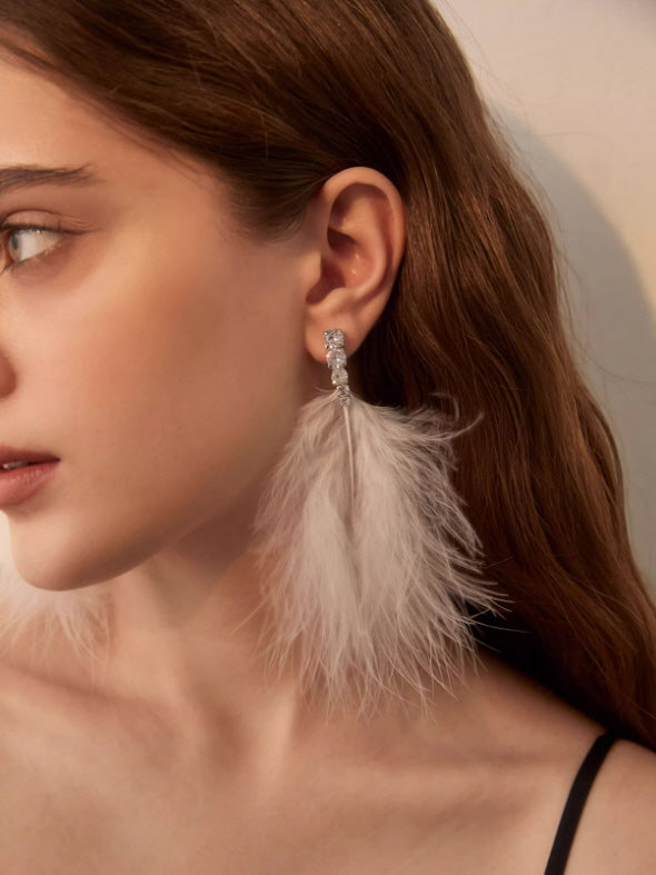 Romantic White Feather Statement Earrings