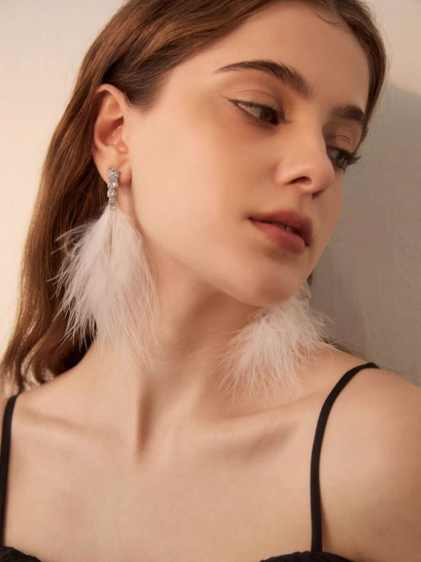 Romantic White Feather Statement Earrings