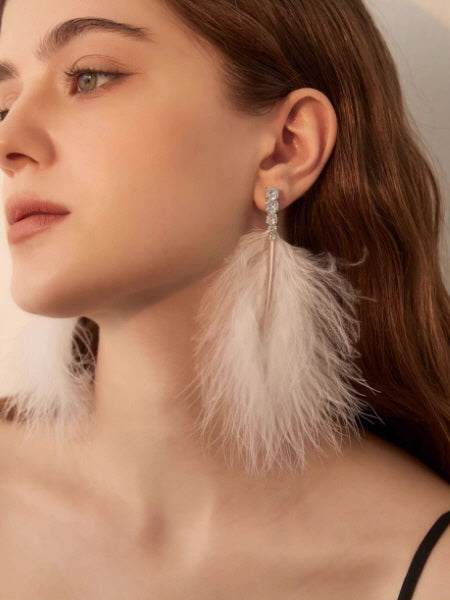 Romantic White Feather Statement Earrings
