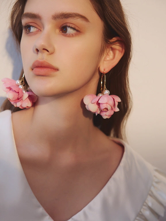Romantic Rose Bloom Hoop Earrings
