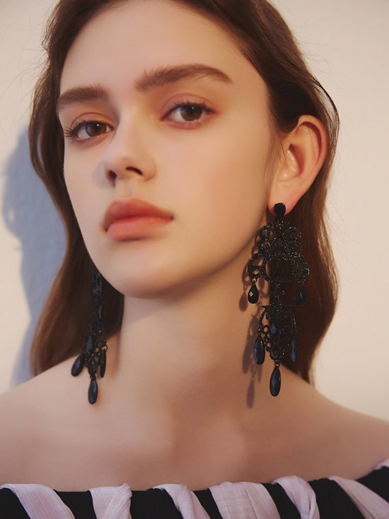 Midnight Elegance Black Chandelier Earrings