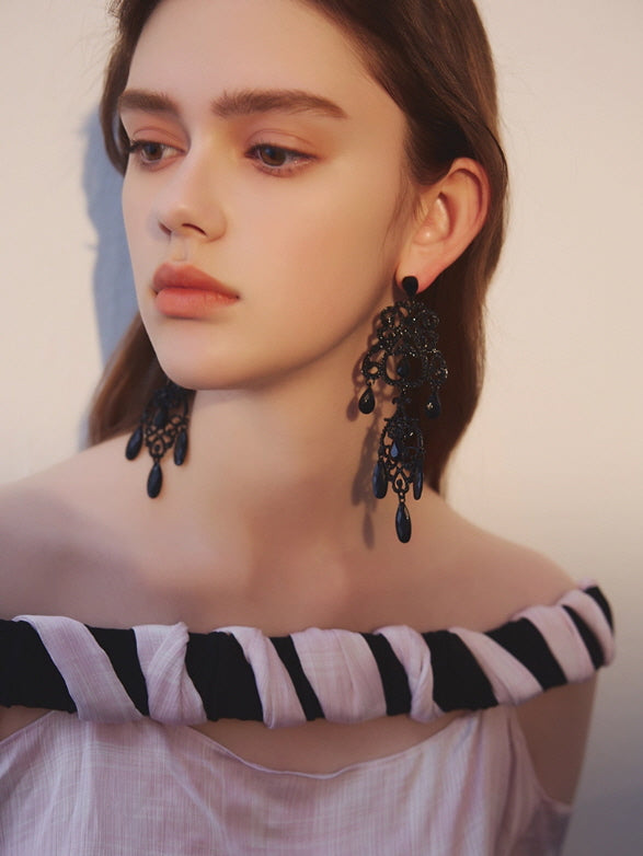 Midnight Elegance Black Chandelier Earrings