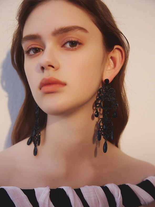 Midnight Elegance Black Chandelier Earrings