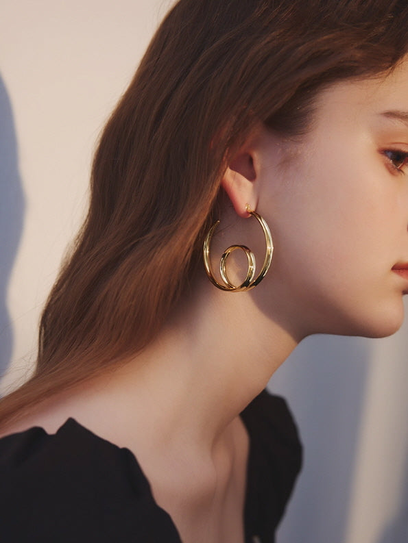 Golden Spiral Hoop Earrings