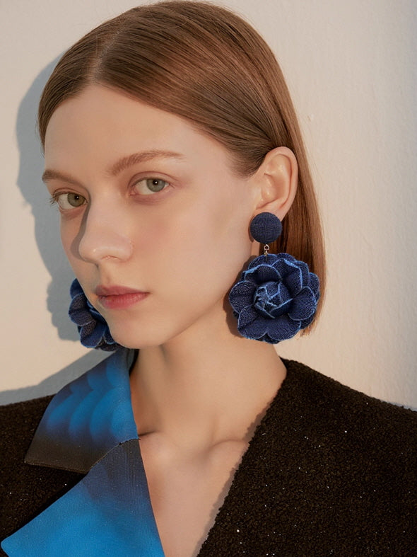 Romantic Blue Bloom Fabric Earrings
