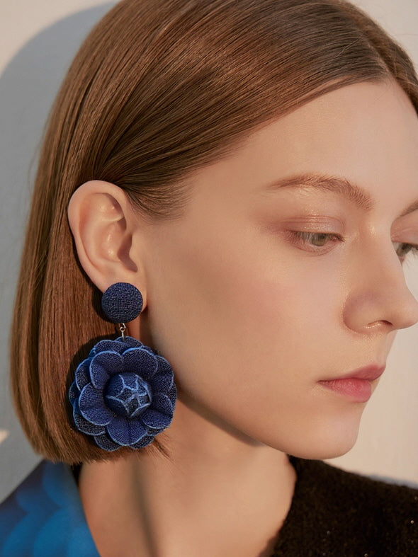 Romantic Blue Bloom Fabric Earrings