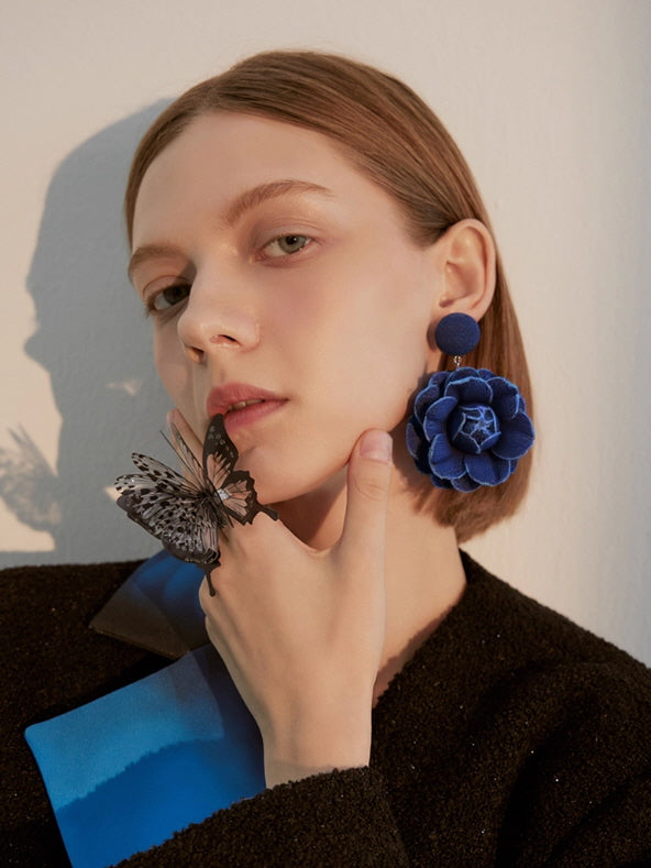 Romantic Blue Bloom Fabric Earrings