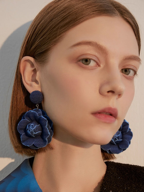 Romantic Blue Bloom Fabric Earrings