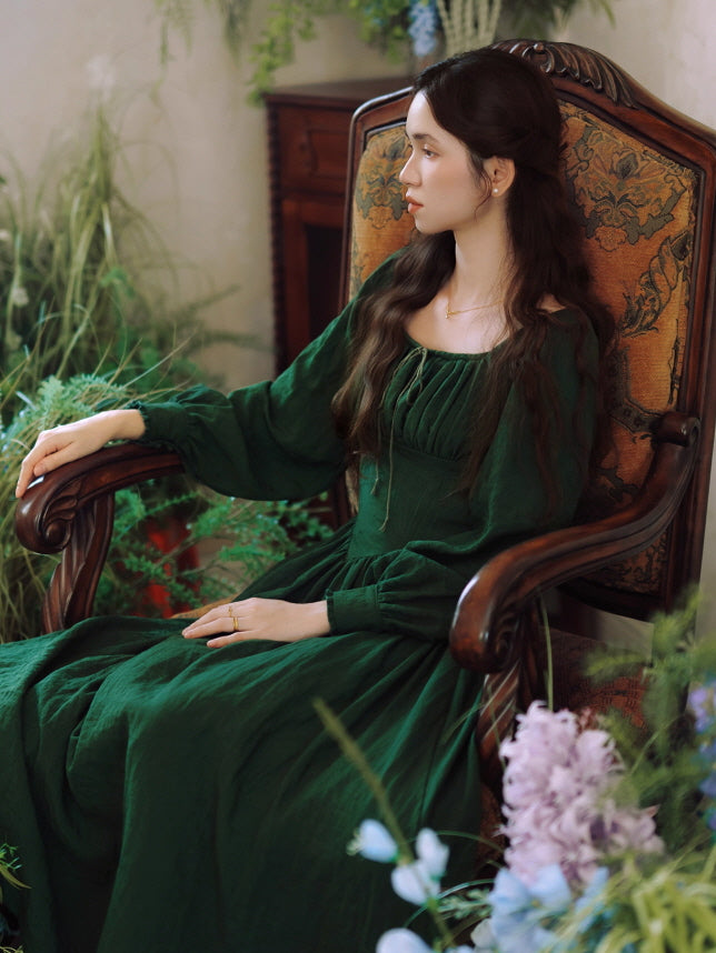 Emerald Green Romantic Vintage Cottagecore Dress