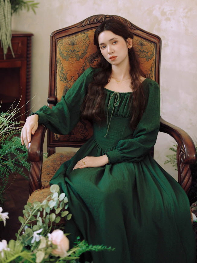 Emerald Green Romantic Vintage Cottagecore Dress - S Emerald Green Romantic Vintage Cottagecore Dress - S