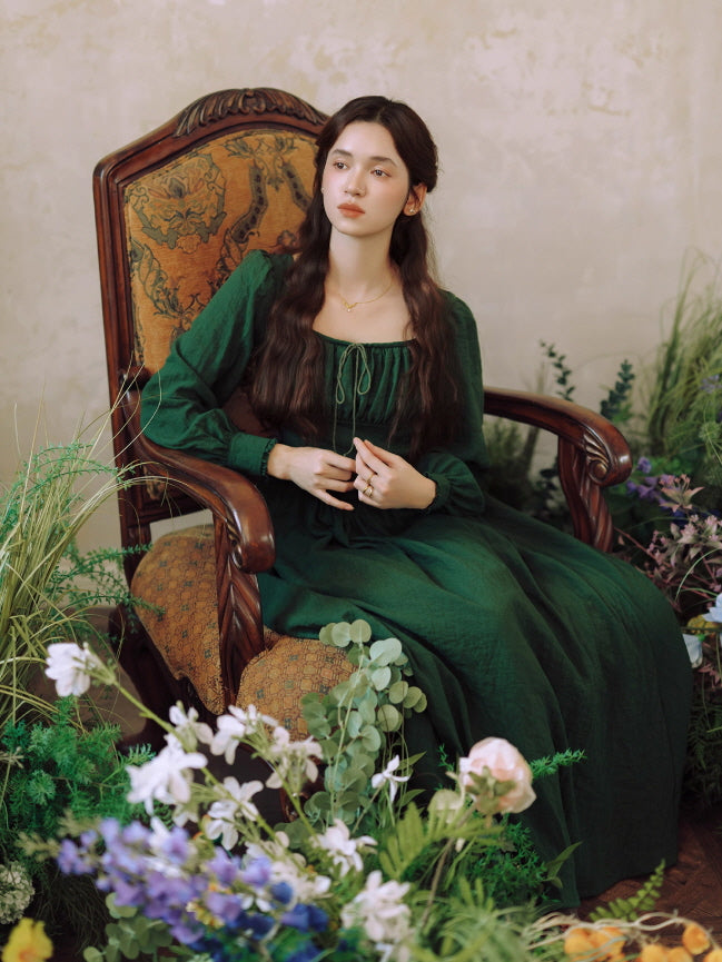 Emerald Green Romantic Vintage Cottagecore Dress