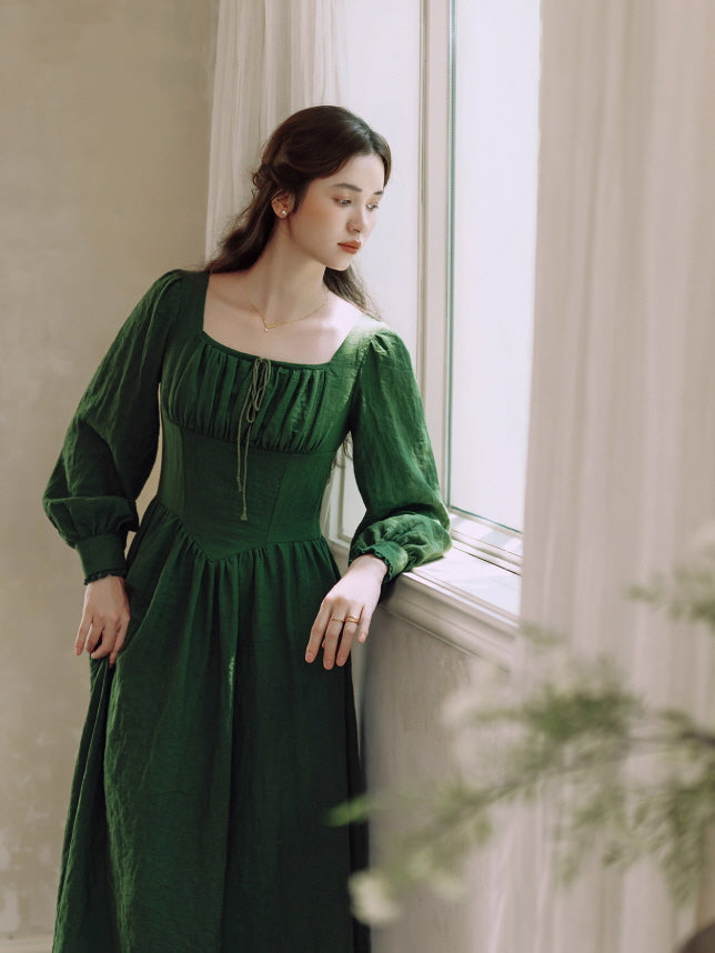 Green Ribbon Vintage Dress - Cottagecore Vintage Aesthetic Outfit Green Ribbon Vintage Dress - Cottagecore Vintage Aesthetic Outfit
