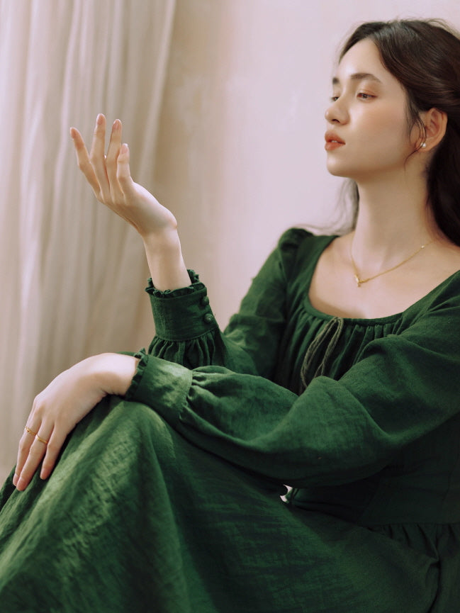 Emerald Green Romantic Vintage Cottagecore Dress