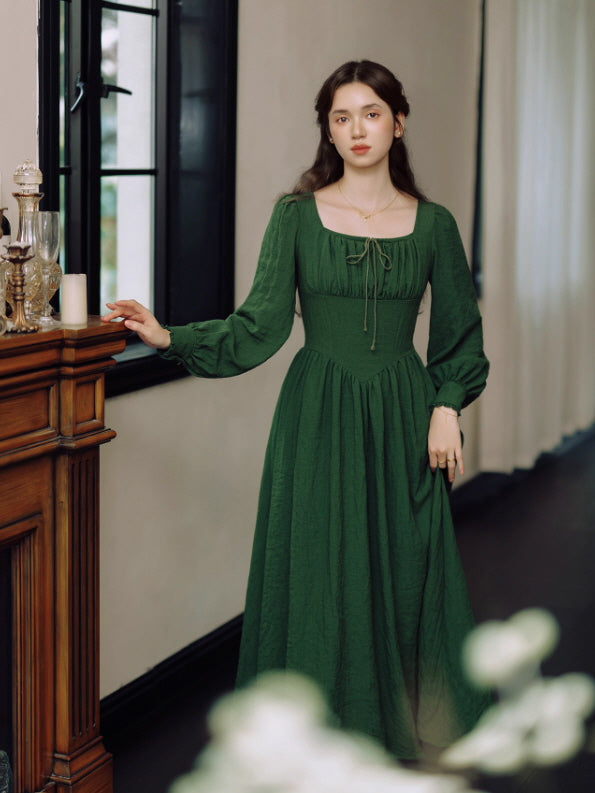 Emerald Green Romantic Vintage Cottagecore Dress