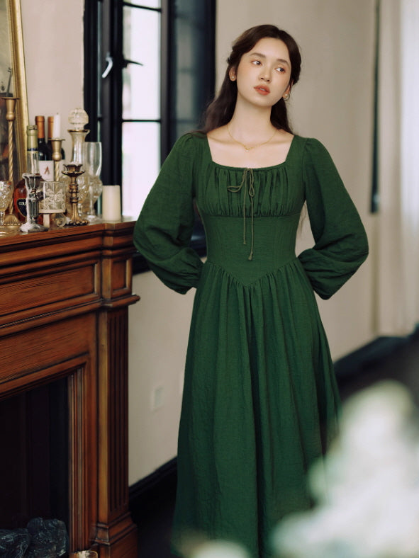 Emerald Green Romantic Vintage Cottagecore Dress