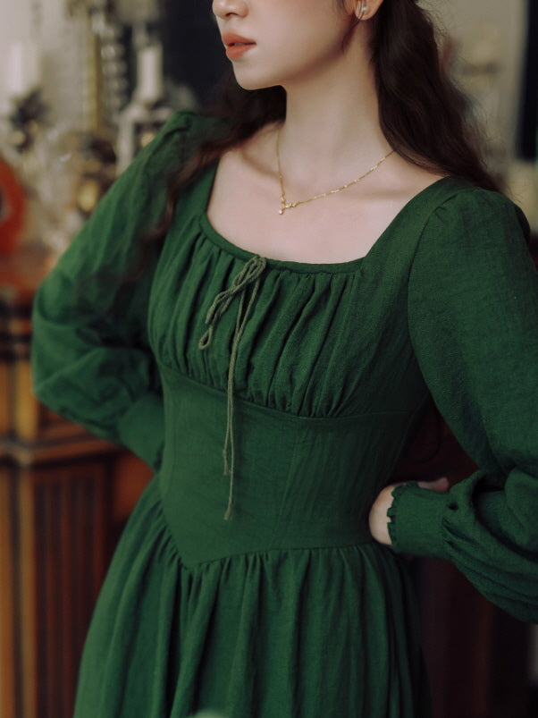 Emerald Green Romantic Vintage Cottagecore Dress