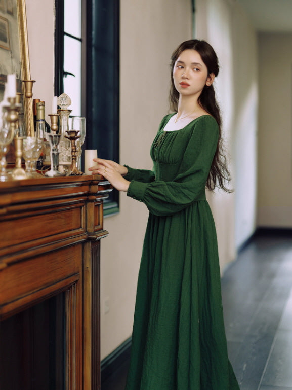 Green Ribbon Vintage Dress - Cottagecore Vintage Aesthetic Outfit Green Ribbon Vintage Dress - Cottagecore Vintage Aesthetic Outfit