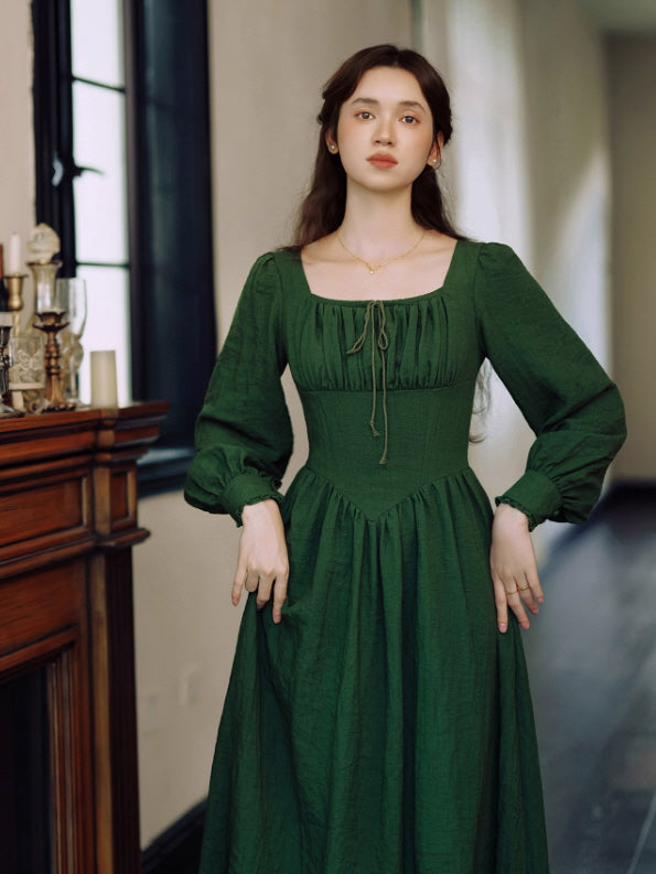 Emerald Green Romantic Vintage Cottagecore Dress