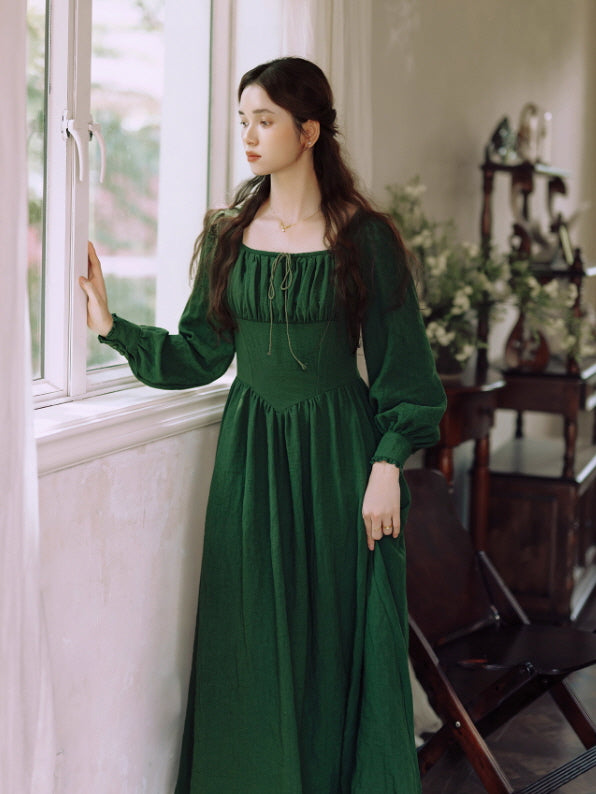 Emerald Green Romantic Vintage Cottagecore Dress
