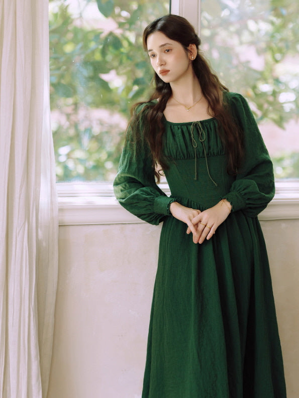 Emerald Green Romantic Vintage Cottagecore Dress