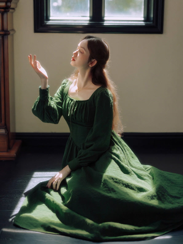 Emerald Green Romantic Vintage Cottagecore Dress