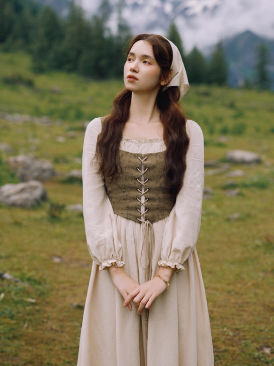 Rustic Fairytale Dress with Lace-Up Vest Set