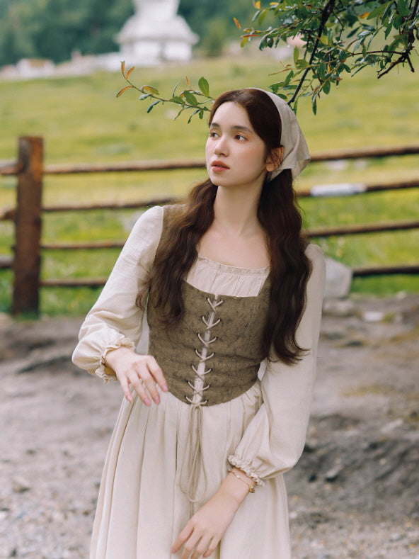 Rustic Fairytale Dress with Lace-Up Vest Set
