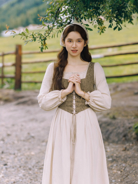 Rustic Fairytale Dress with Lace-Up Vest Set