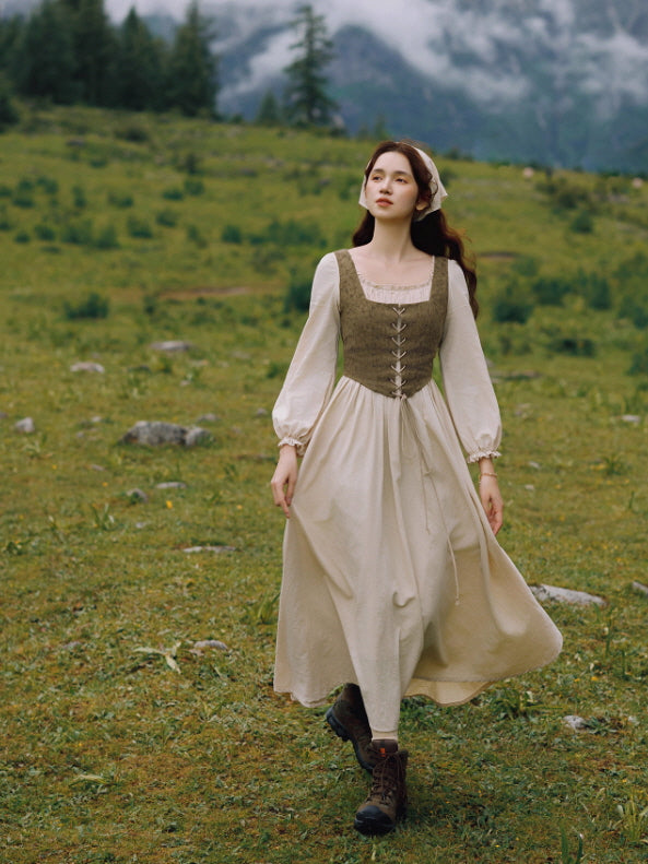 Rustic Fairytale Dress with Lace-Up Vest Set