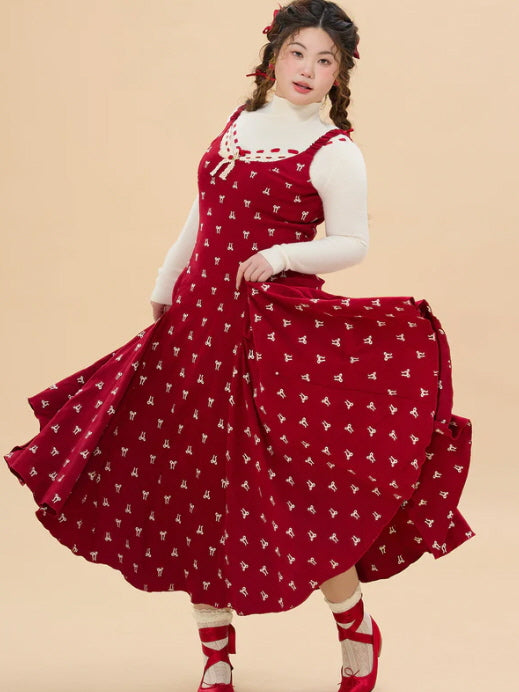 Vintage Red Bow Print Dress