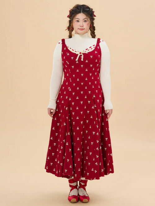 Vintage Red Bow Print Dress