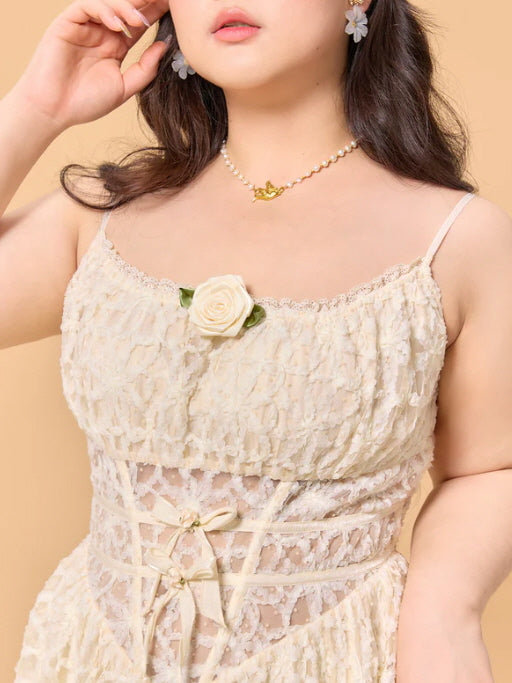 Ivory Lace Rose Fairytale Plus Size Dress