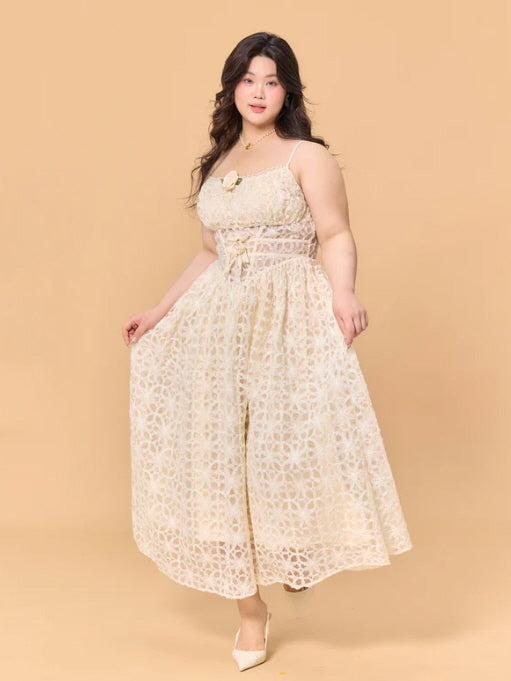 Ivory Lace Rose Fairytale Plus Size Dress