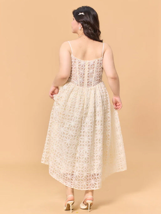 Ivory Lace Rose Fairytale Plus Size Dress