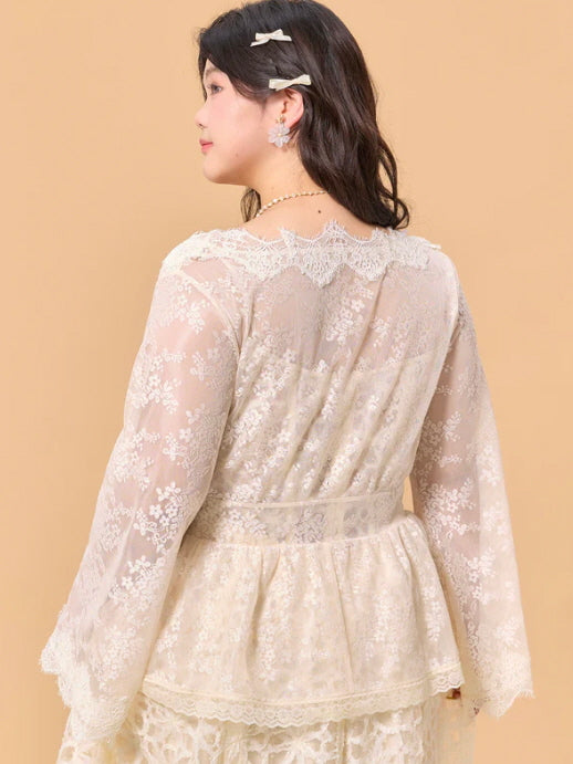 Ivory Lace Rose Fairytale Plus Size Dress