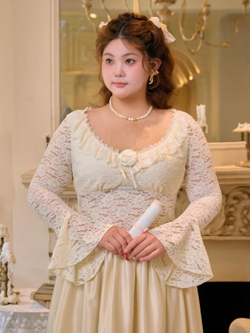 Ivory Lace Rose Fairytale Top & Ruffle Skirt